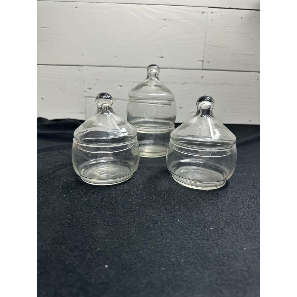 Vintage Clear Glass Apothecary Jars Set of 3 Ball Lid Stackable Vanity Storage